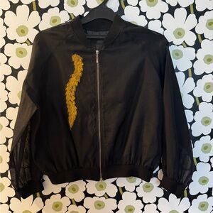 Black Bomber Jacket with Gold Batik detailing